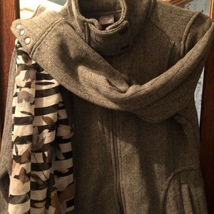 REI grey sweater jacket. So cute with princess seams pockets and full Zip.